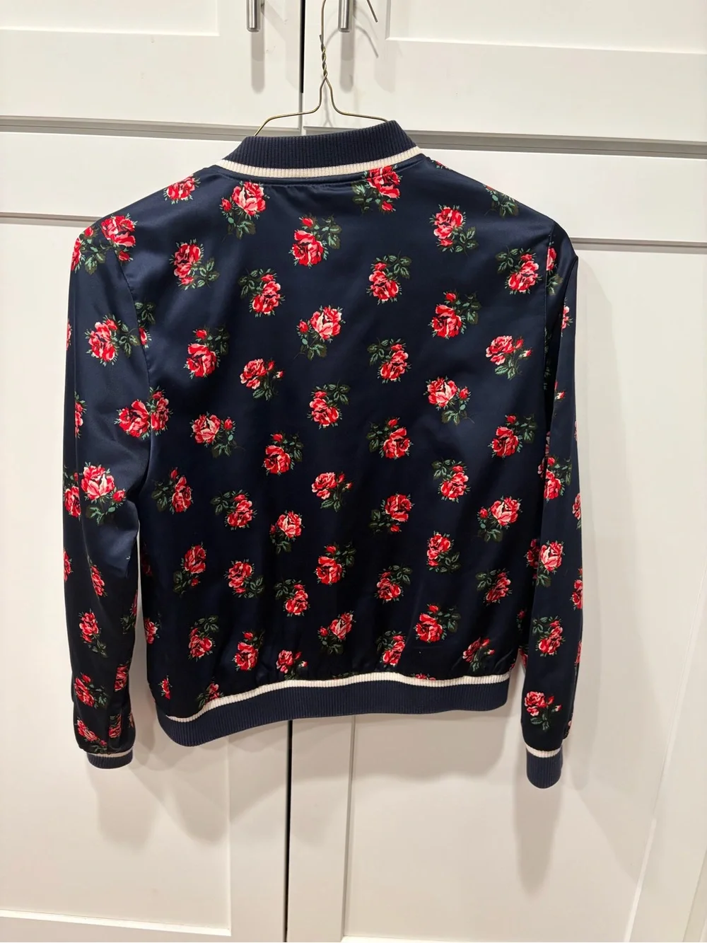 GAP Navy Bomber Jacket with Red Rose Print